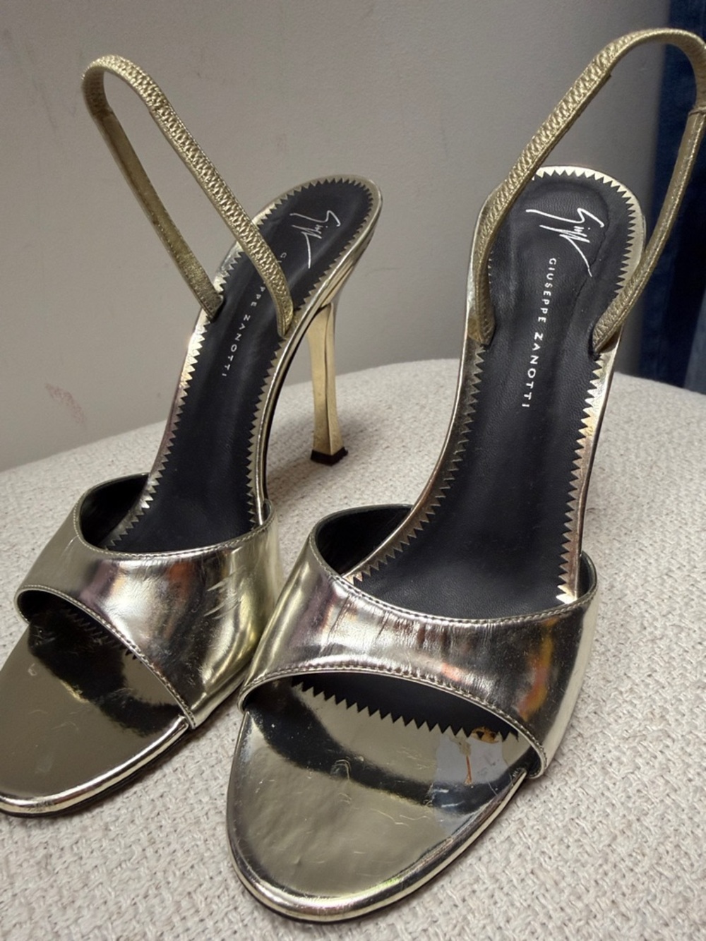 Giuseppe Zanotti Gold Metallic Open-Toe Slingback Heels